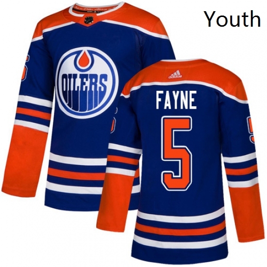 Youth Adidas Edmonton Oilers 5 Mark Fayne Authentic Royal Blue Alternate NHL Jersey